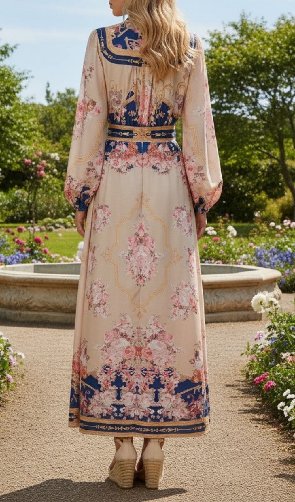 Fashionslee Women Kamillia Navy Floral Long Sleeve Maxi Dress