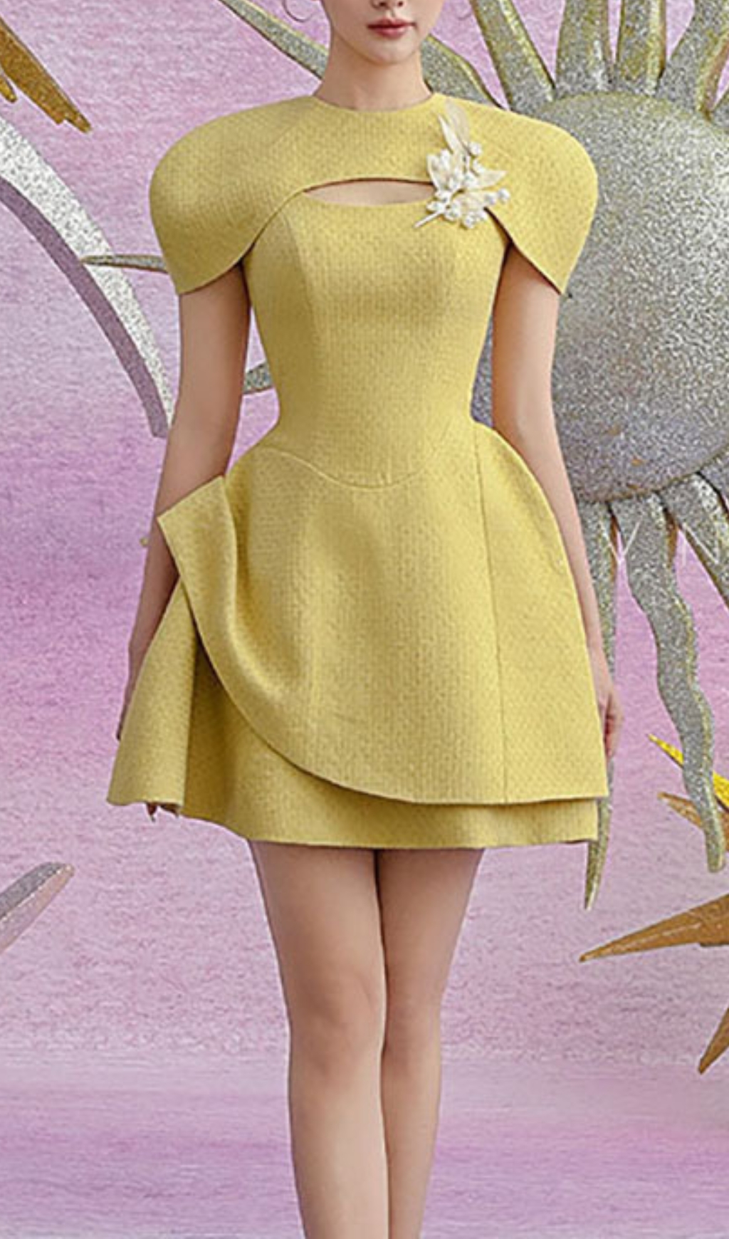 Fashionslee Women Conlan Yellow Flower Decor Mini Dress