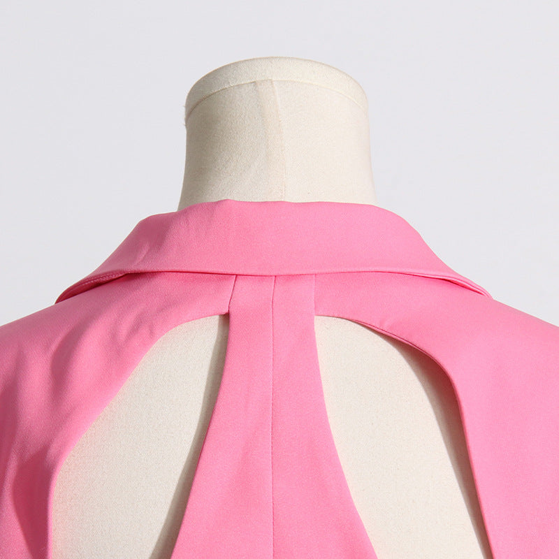 TRENDING PINK CUTOUT BLAZER SUIT - OWNCI