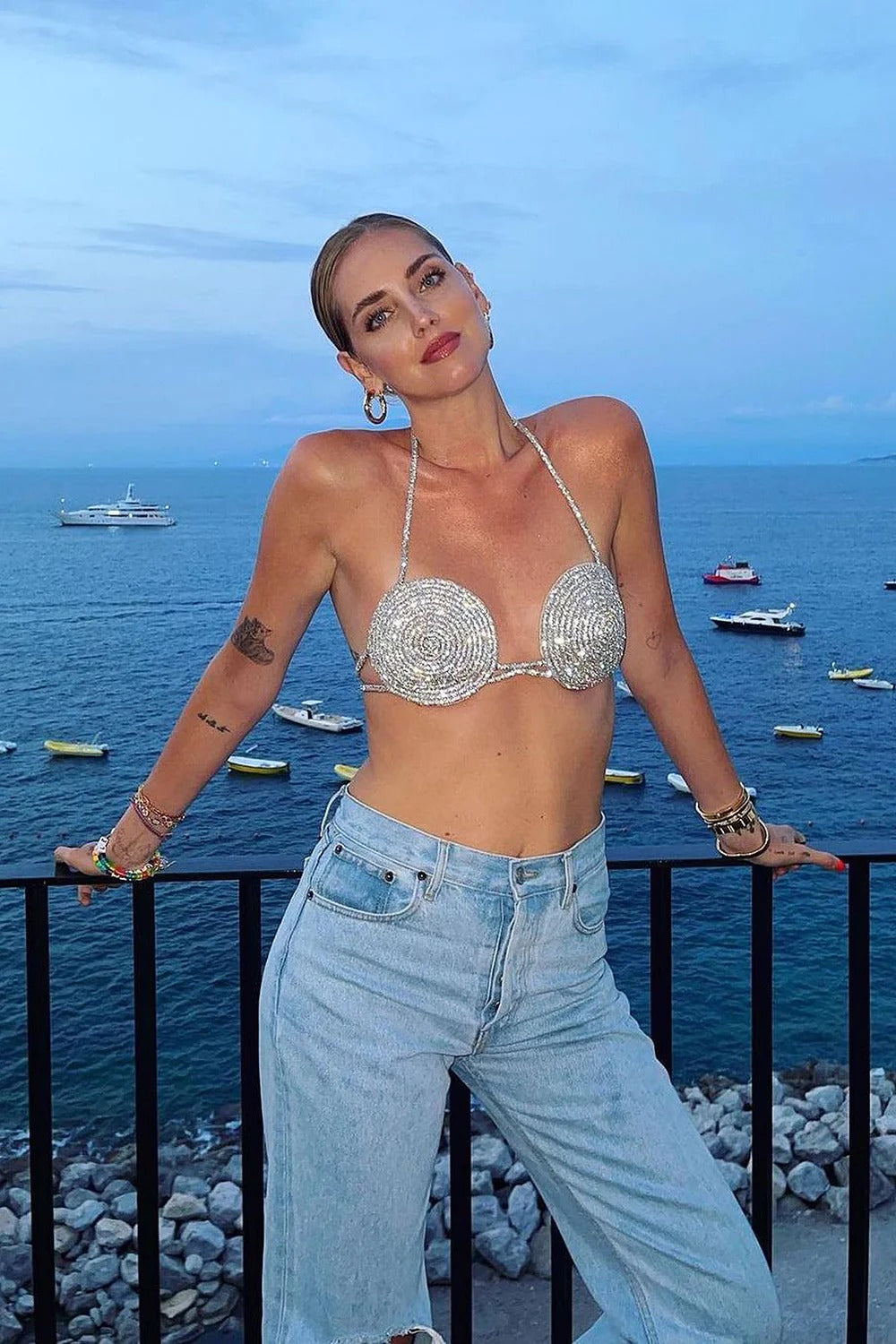 3875851772059442d173cdfda430623b.jpeg Fashionslee Women Rhinestone Embellished Silk Bra Top In Silver