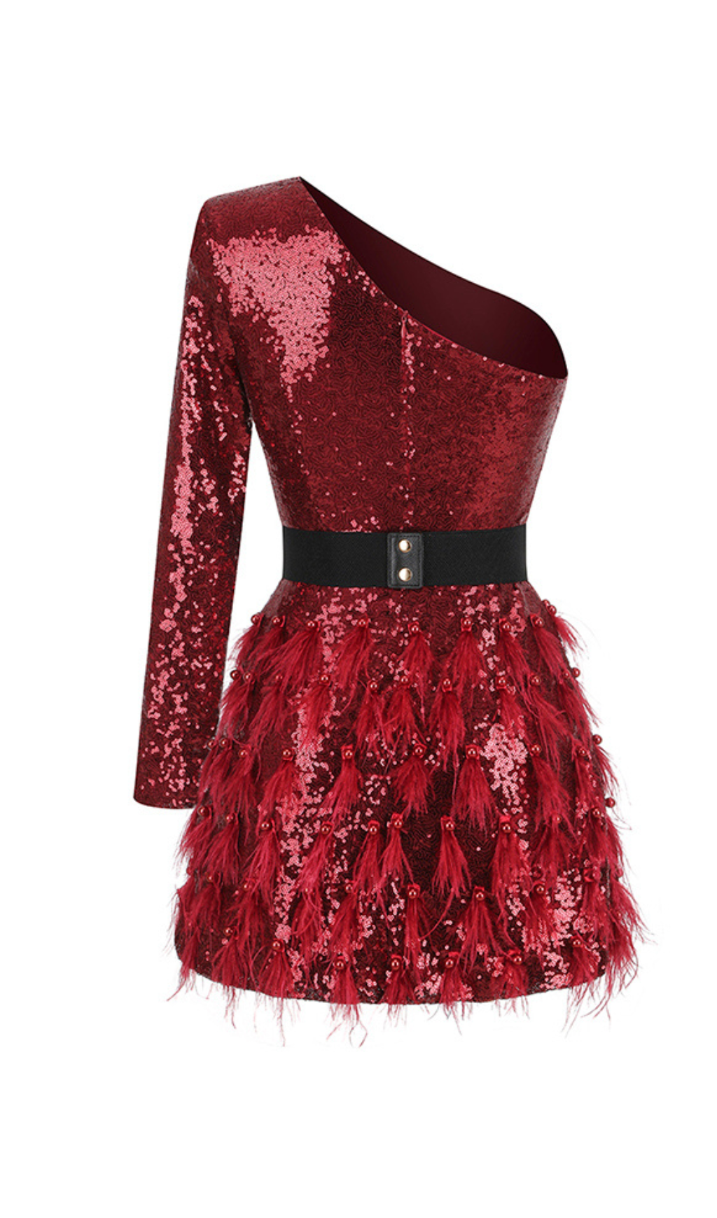 38769398d701720afaee0591d2435bb7.png Fashionslee Women Akanksha Red Feather Sequins Mini Dress