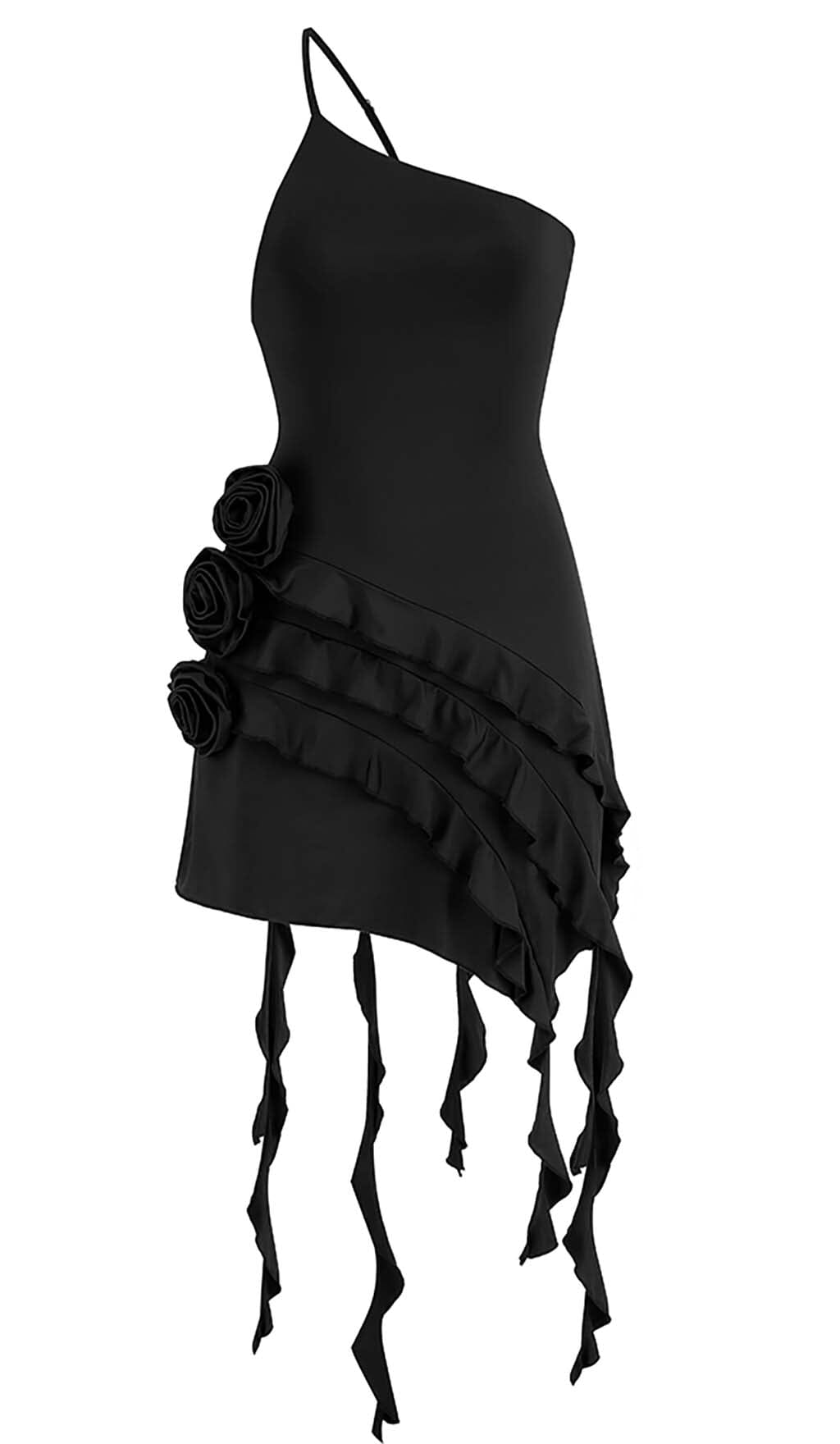 Fashionslee Women Rose-Detail Ruffled Mini Dress In Black