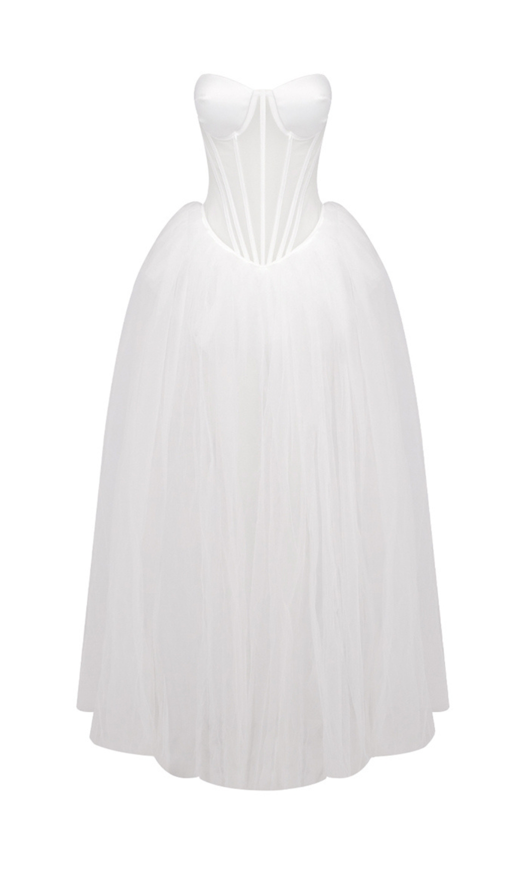 Fashionslee Women Baya White Strapless Corset Mesh Maxi Dress