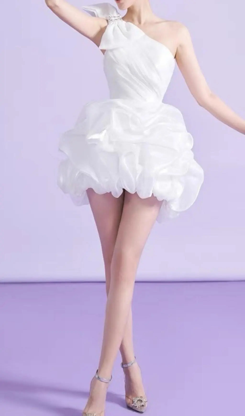 389ffafcb6c28da757df294de84fe38f.jpeg Fashionslee Women White One Shoulder Bowknot Mini Dress
