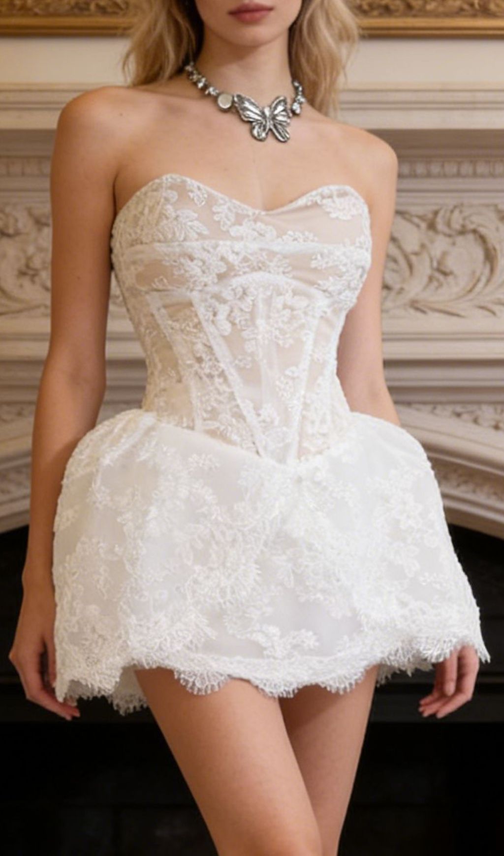Fashionslee Women Kadi Strapless Lace Mini Dress