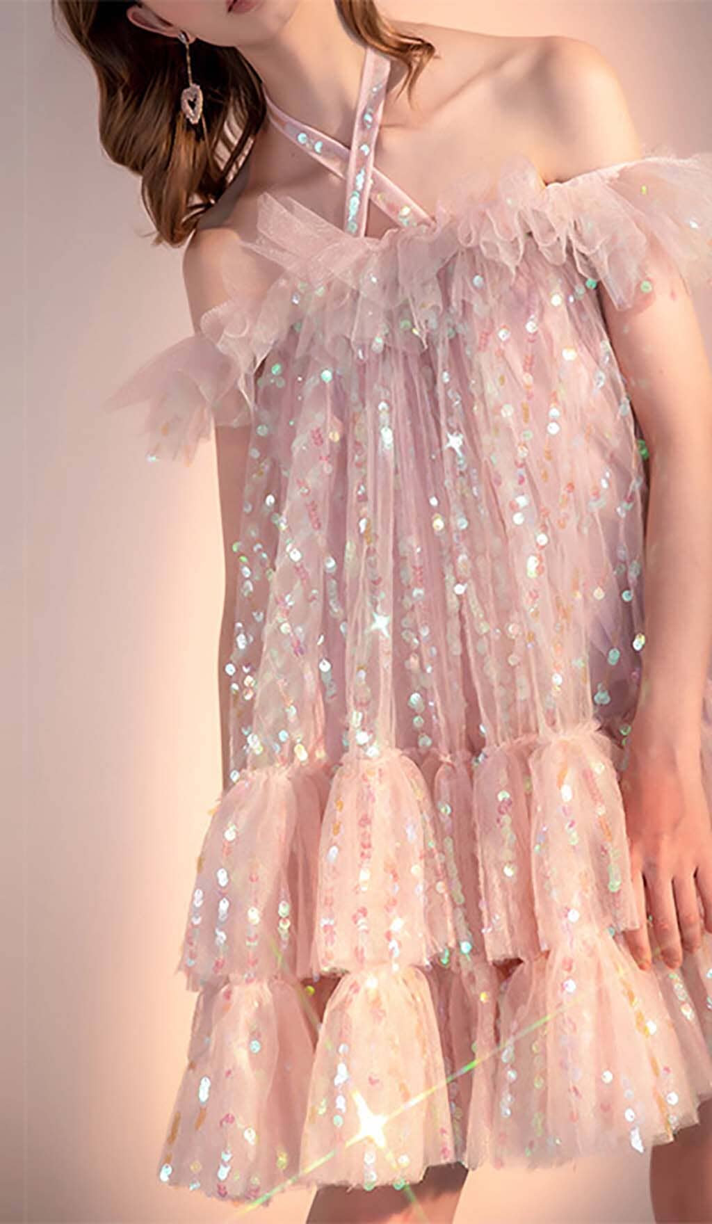 38b547dab77cde81f376538f44335640.jpeg Fashionslee Women Halter Sequins Mini Dress In Pink