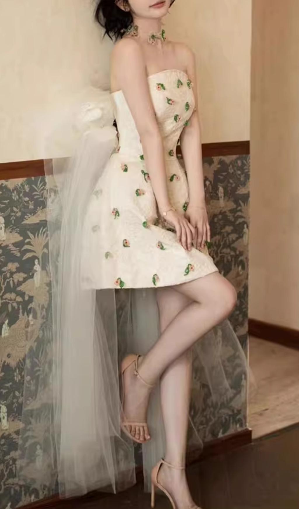 38daa182060161c188f607bf42da1640.jpg Fashionslee Women Dalila Strapless Embellished Mesh Mini Dress