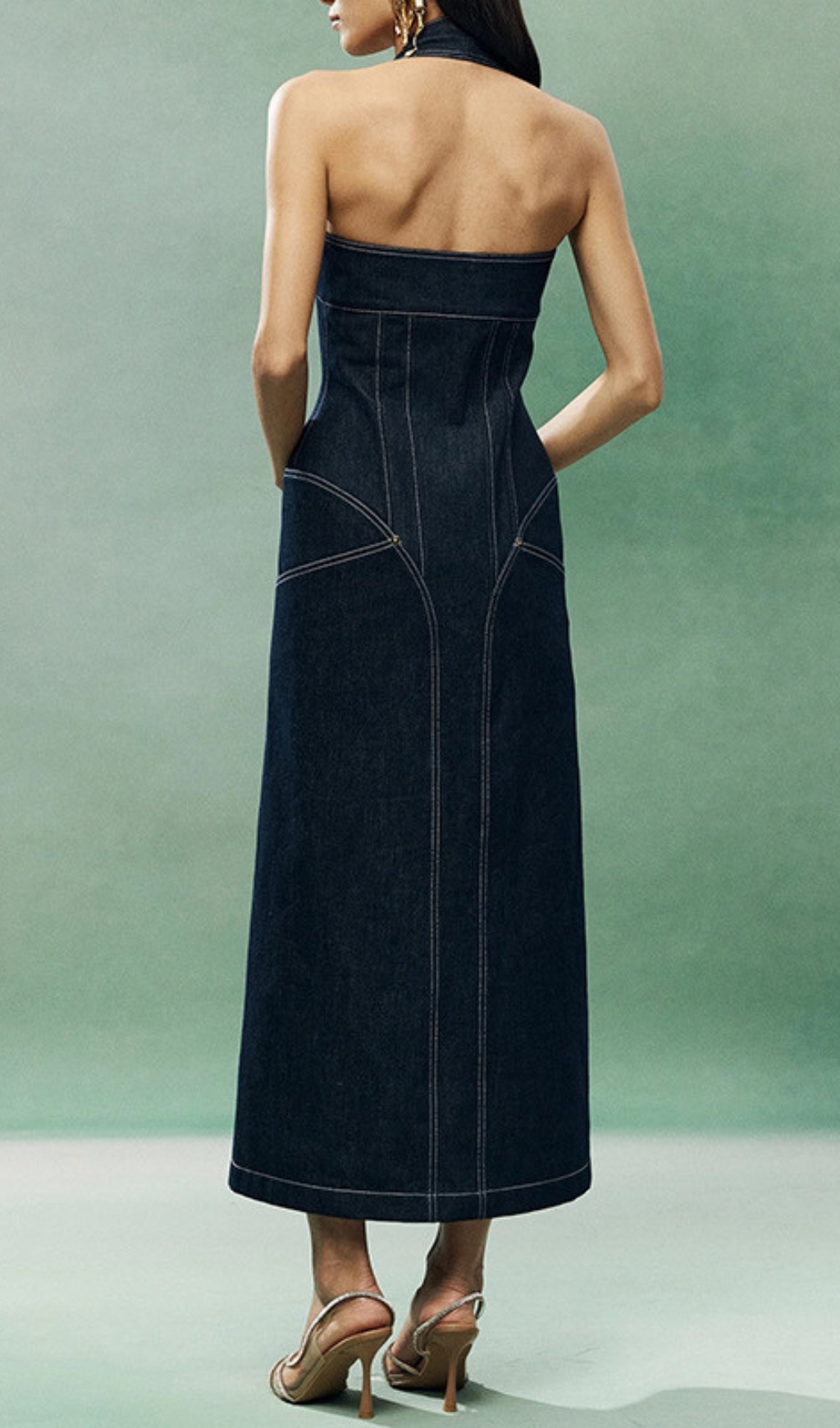 Fashionslee Women Everlee Halter Denim Midi Dress