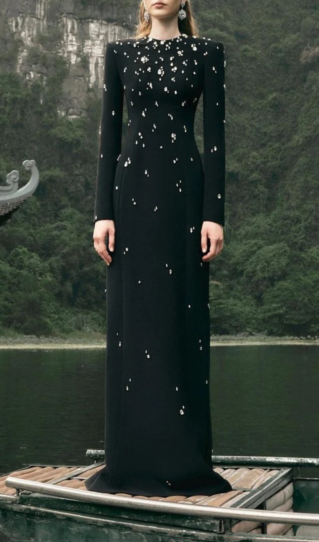 Fashionslee Women Chasen Black Crystal Embellished Maxi Dress