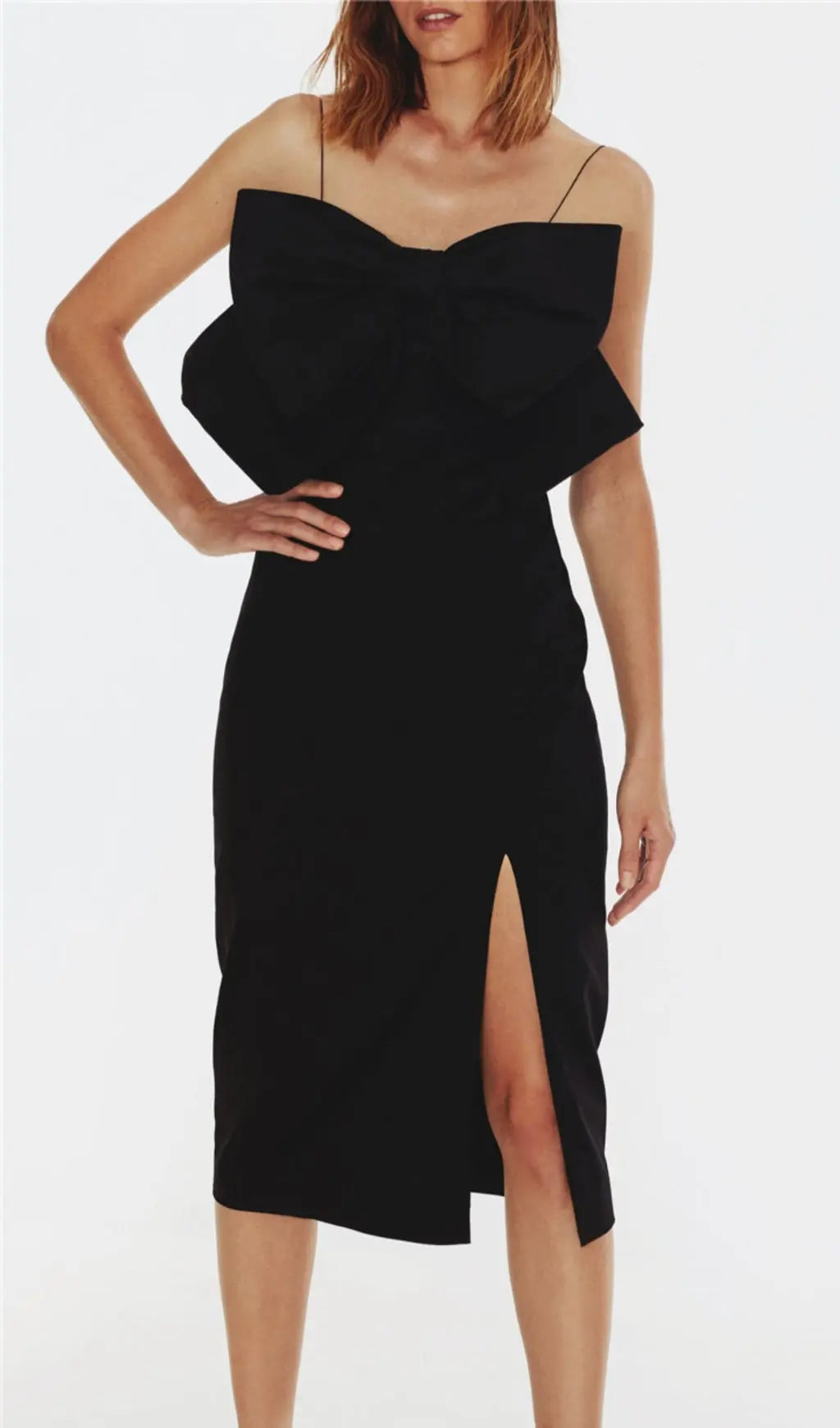 Fashionslee Women Bow Suspender Dress In Black