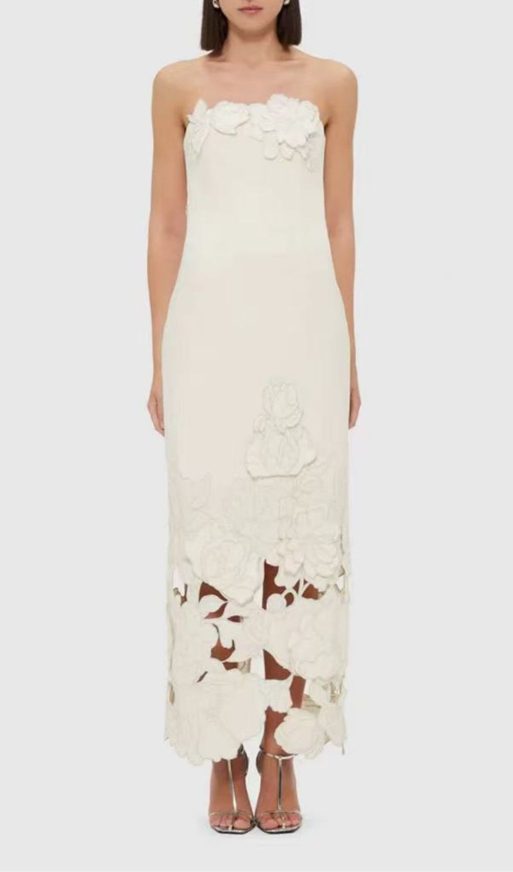 Fashionslee Women Rayna Appliqué Bustier Maxi Dress In White