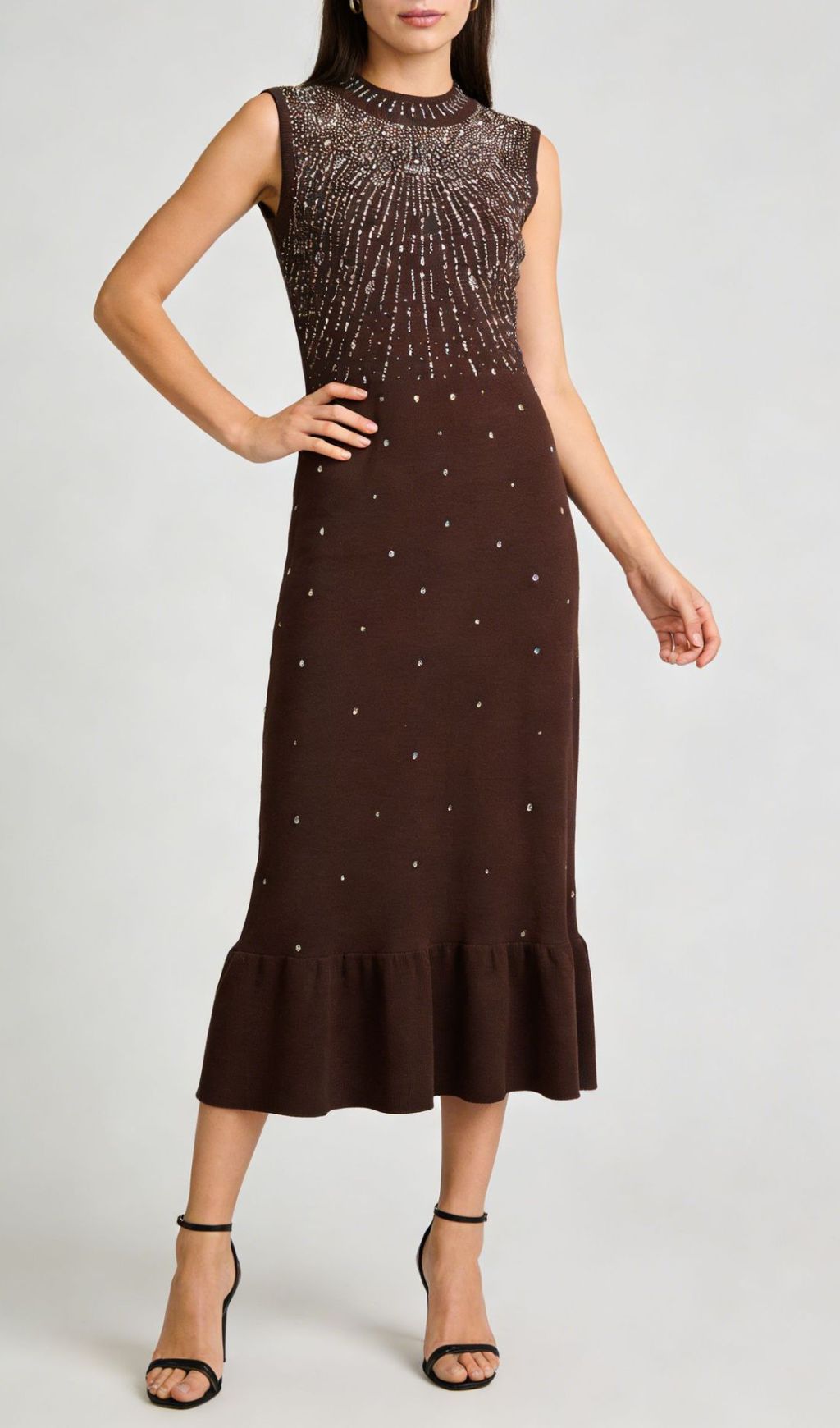 SLEEVELESS RHINESTONE MIDI DRESS – TRENDING AESTHETIC - OWNCI