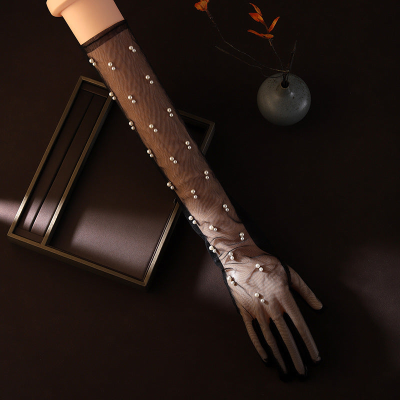 TRENDING BLACK MESH PEARL GLOVES - OWNCI