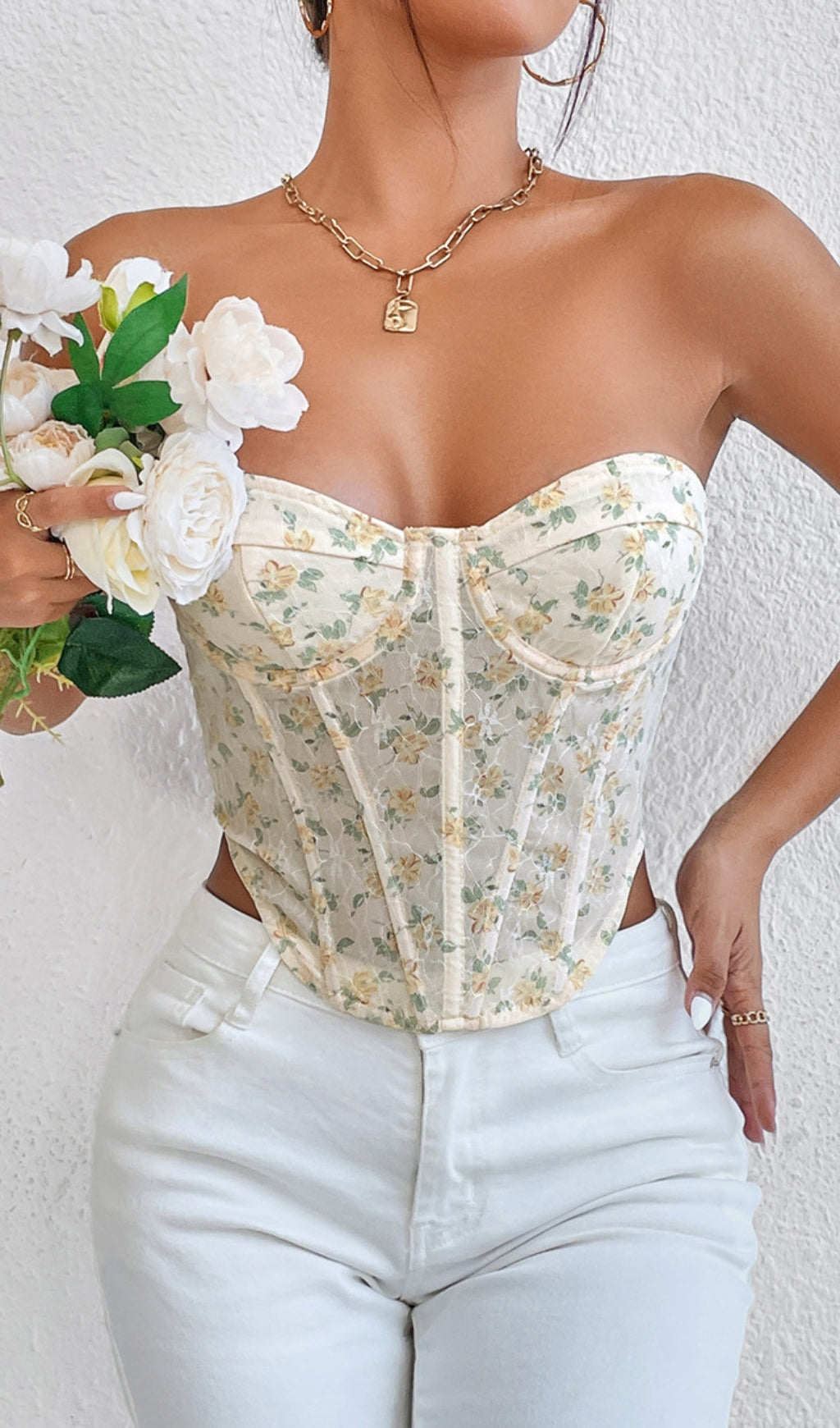 Fashionslee Women Floral Mesh Corset Top
