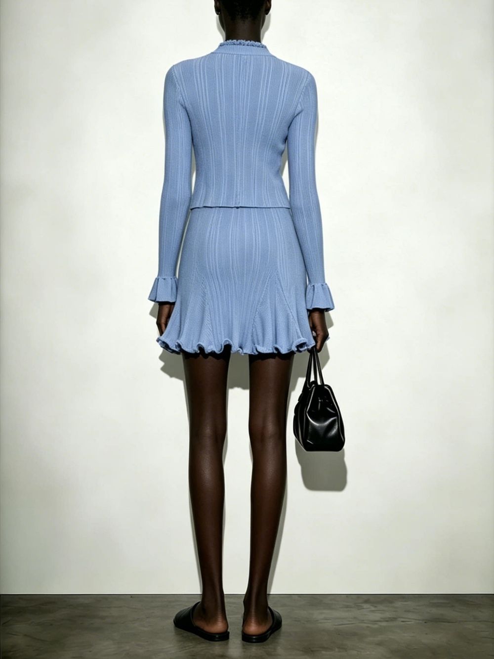 TRENDING BLUE KNIT CARDIGAN & MINI SKIRT SET - OWNCI