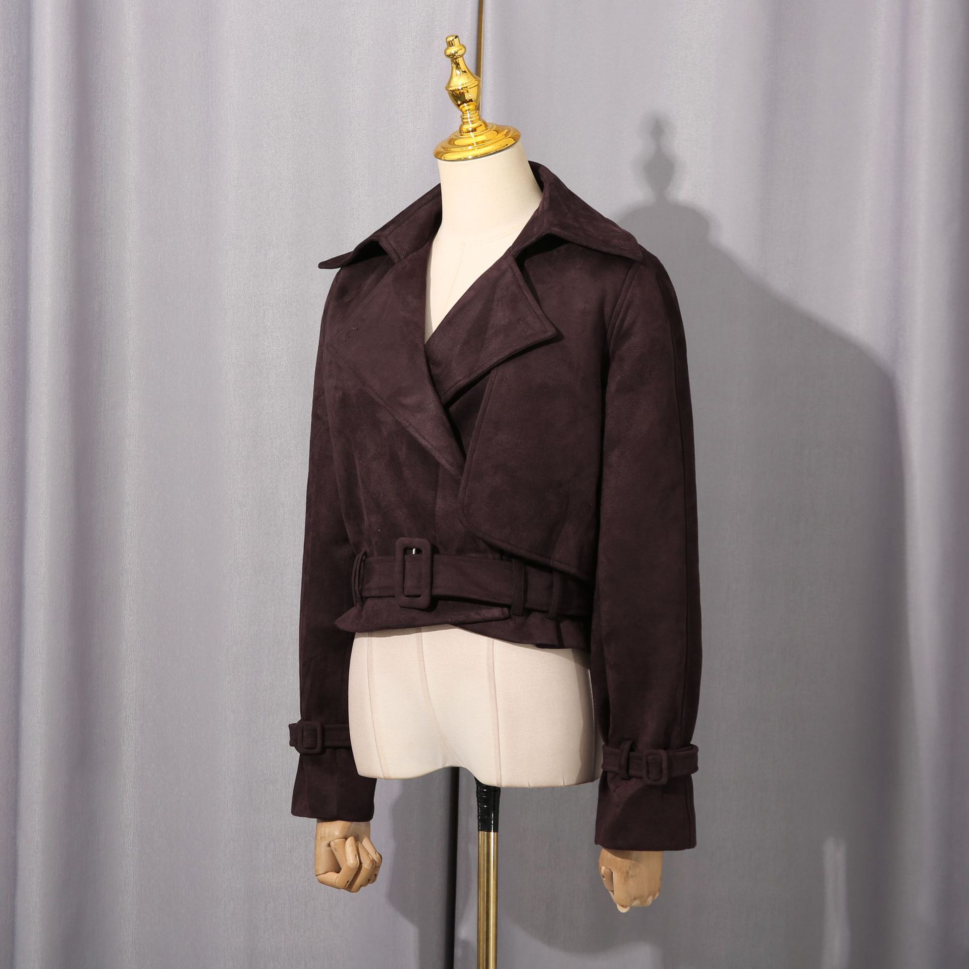 3a1fbba575cce14efbd1dc2fa7a906b7.jpg Fashionslee Women Gittel Brown Belt Crop Coat
