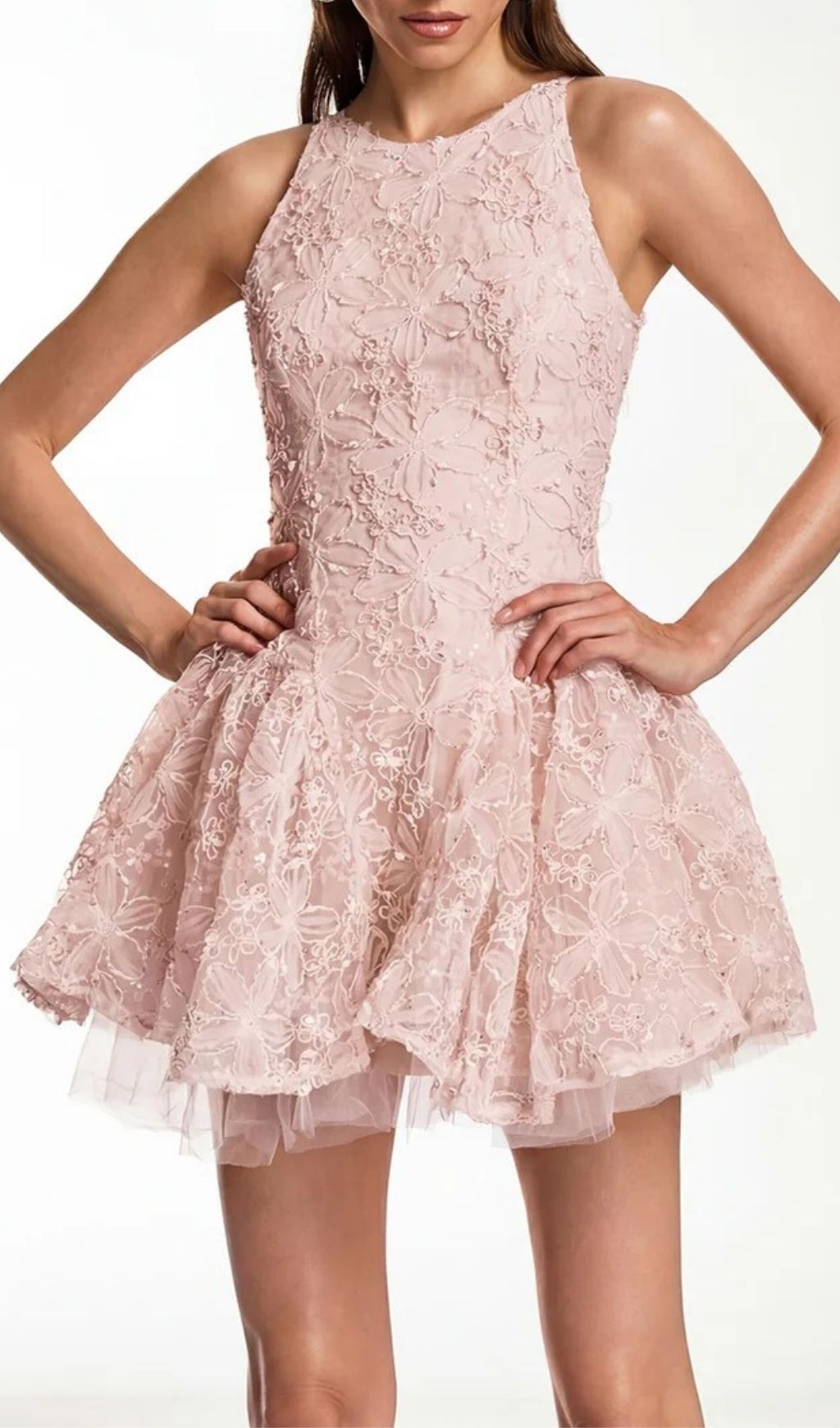 3a24e785311c5a8d6fa4b1061cb54ca2.jpg Fashionslee Women Katsumi Pink Halter Lace Flower Mini Dress