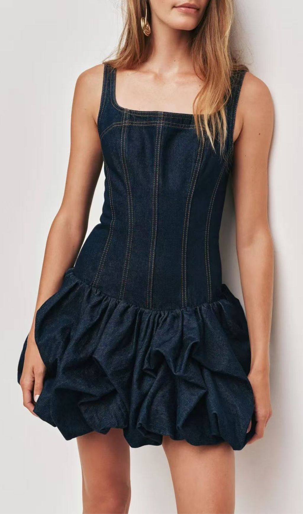 3a3337da2d40596a8c6b3a48dffd51f6.jpg Fashionslee Women Kifle Denim Flared Skirt Hem Mini Dress