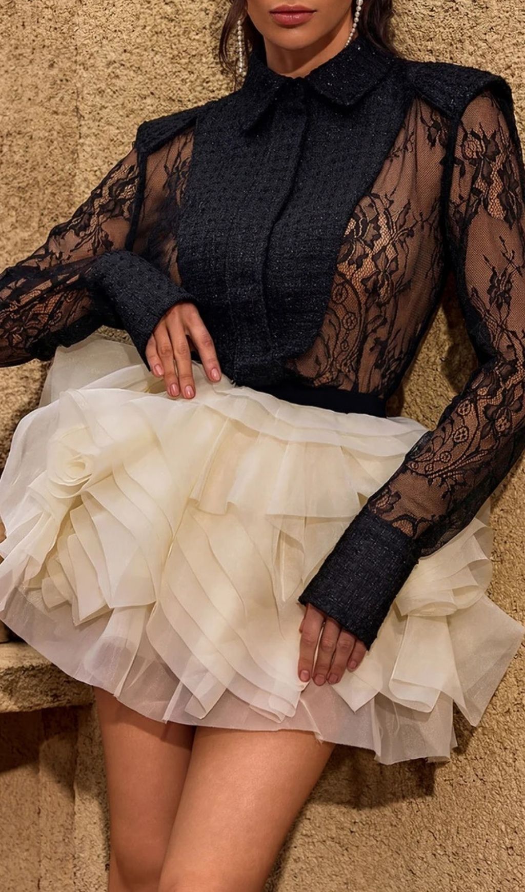 3a3898f2ded89252265e8047df3661b1.jpg Fashionslee Women Chasya Long Sleeve Lace Shirt In Black