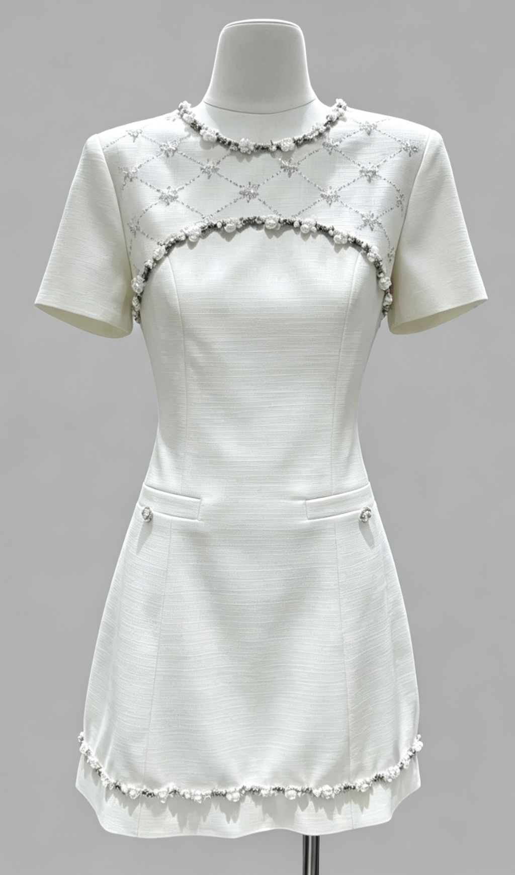 Fashionslee Women Kimberly Short Sleeve Beaded Mini Dress