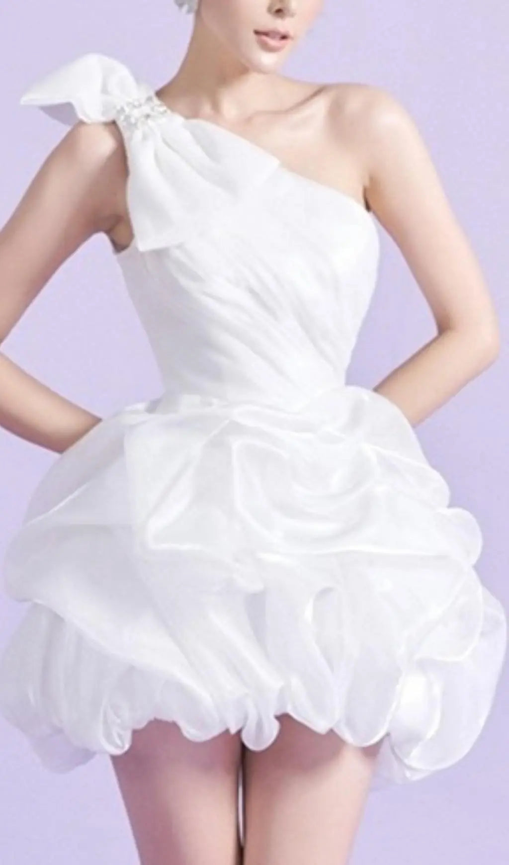 Fashionslee Women White One Shoulder Bowknot Mini Dress