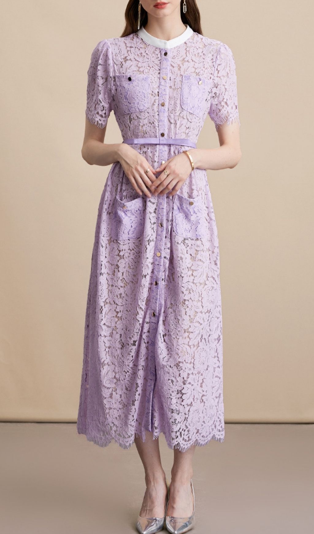 Fashionslee Women Kianda Purple Lace Midi Dress