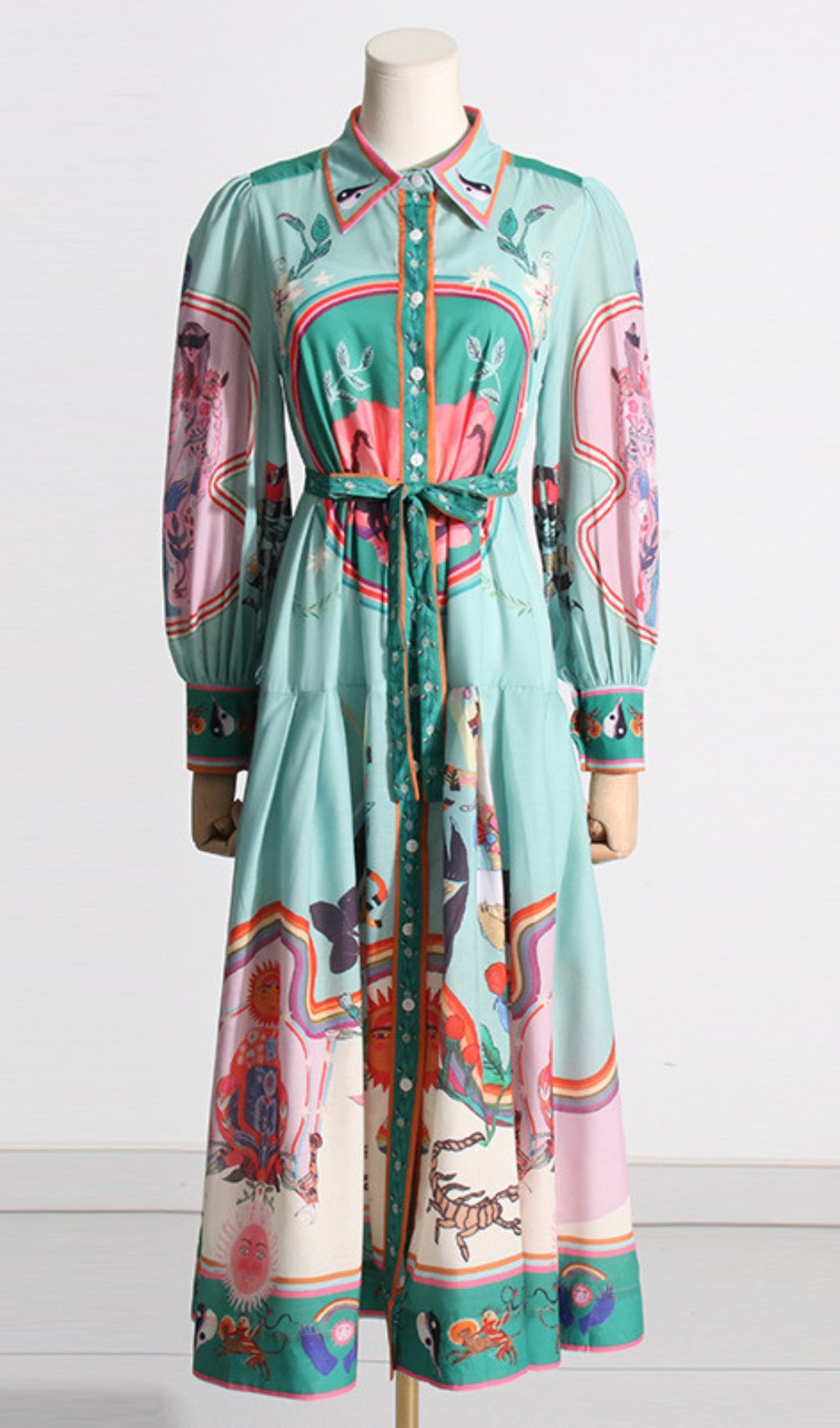 3ab43879eeb923341d2a7bbd6876218f.jpeg Fashionslee Women Apollonia Belted Printed Shirt Dress