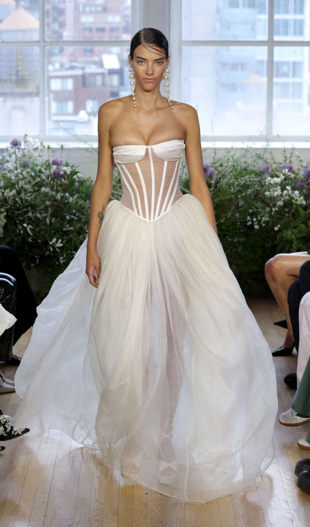 Fashionslee Women Baya White Strapless Corset Mesh Maxi Dress