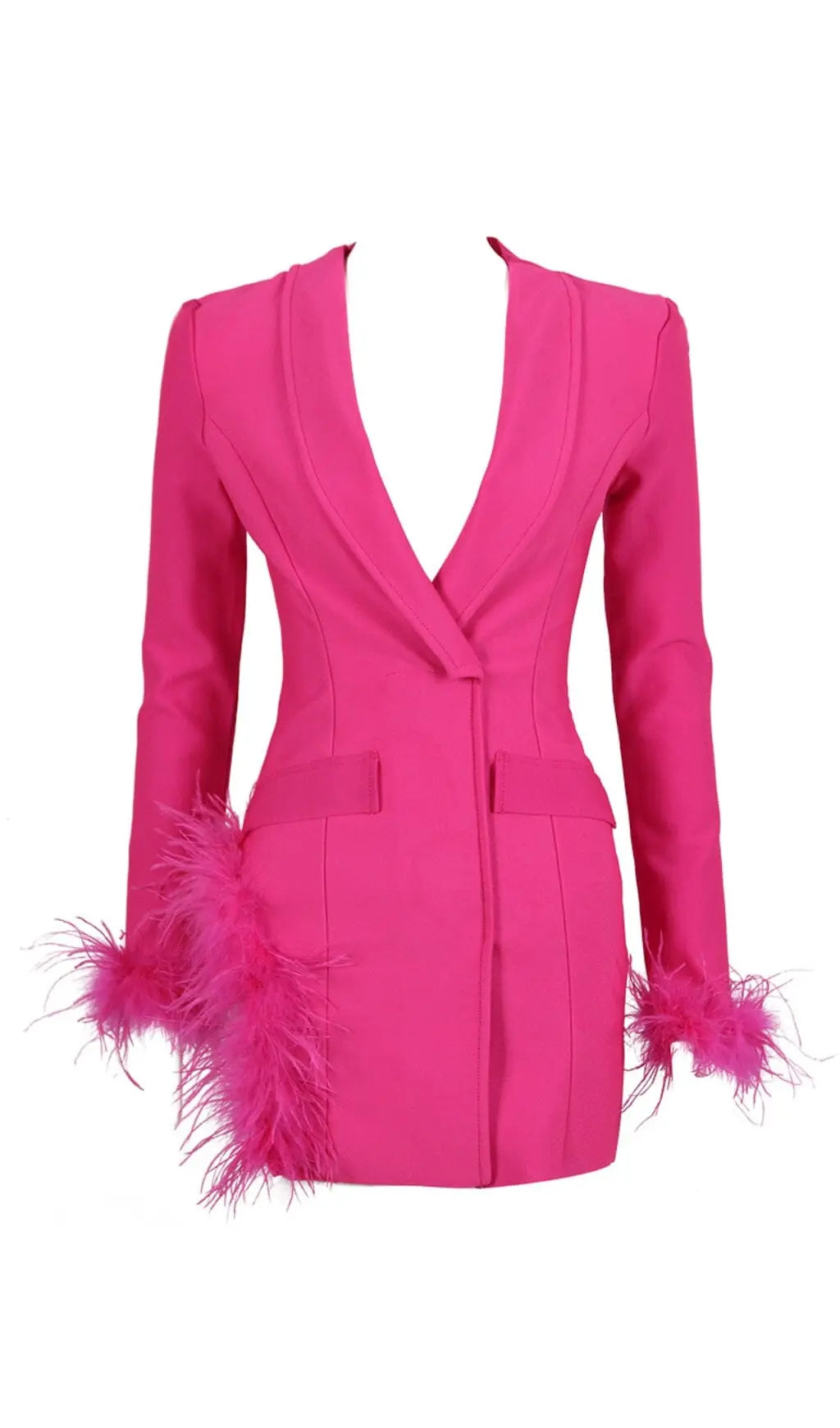 3ac1de35bf0d10211a8ff0cf64e4944f.jpeg Fashionslee Women Feather Jacket Dress In Hyper Pink