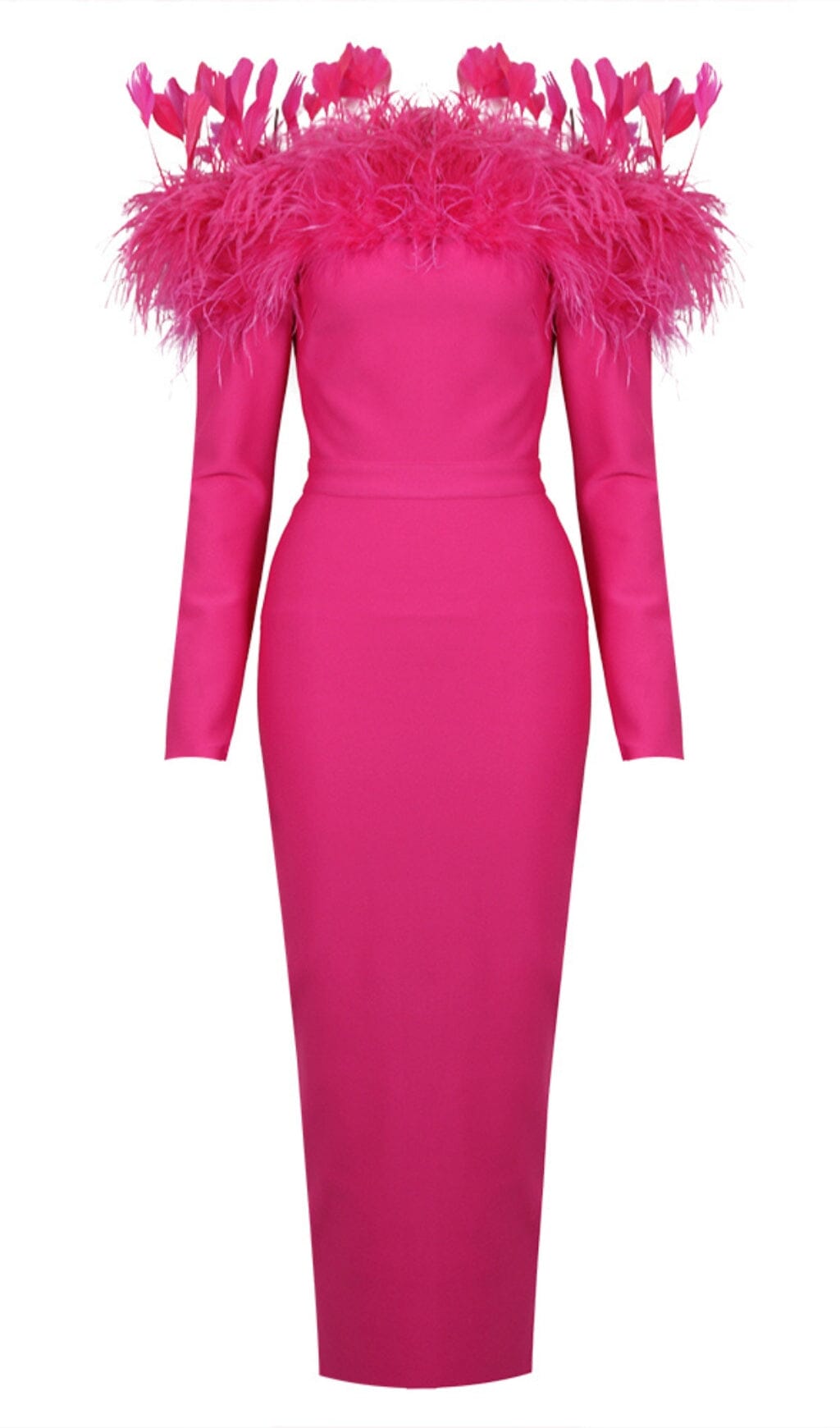 3ad0237896237feec187ca8d064b9067.jpeg Fashionslee Women Feather Trim Midi Dress In Crimson