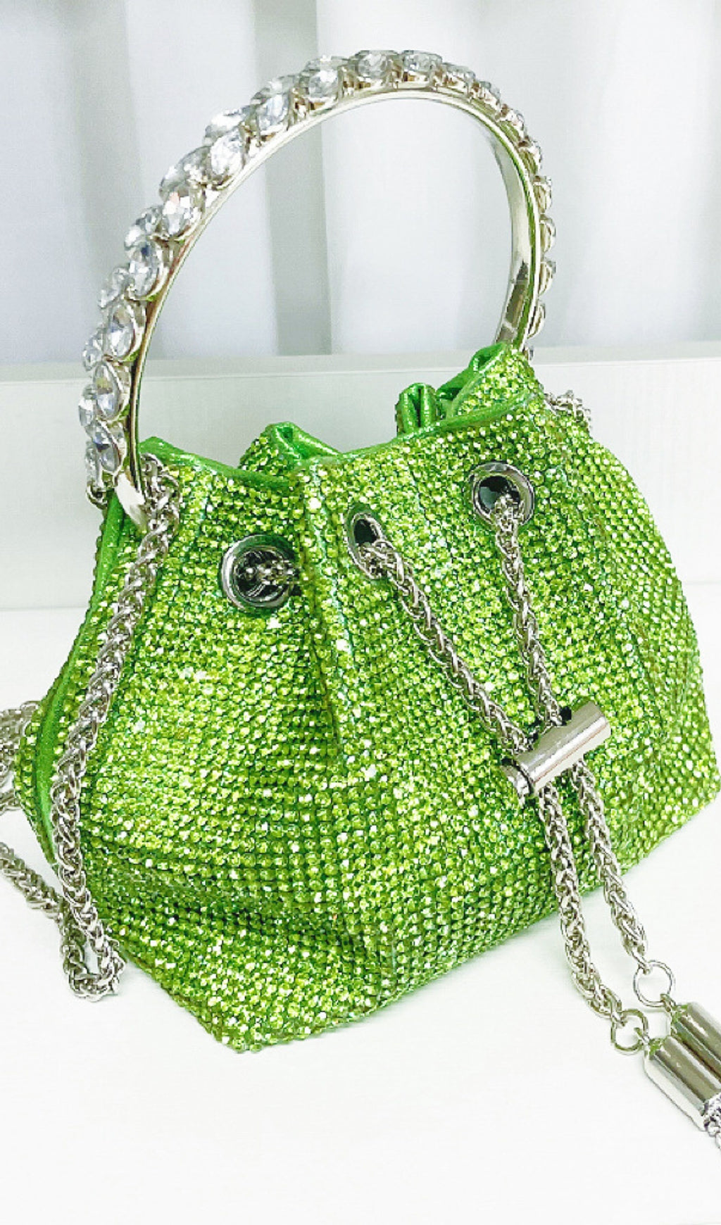 Fashionslee Women Crystal Embellished Bucket Bag In Green
