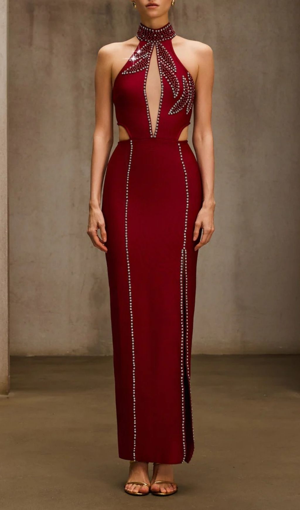 Fashionslee Women Dympna Halterneck Crystal Bandage Maxi Dress