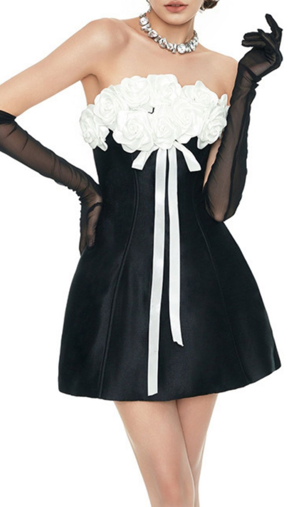 Fashionslee Women Ivanka Black Strapless Flower Corset A Line Mini Dress
