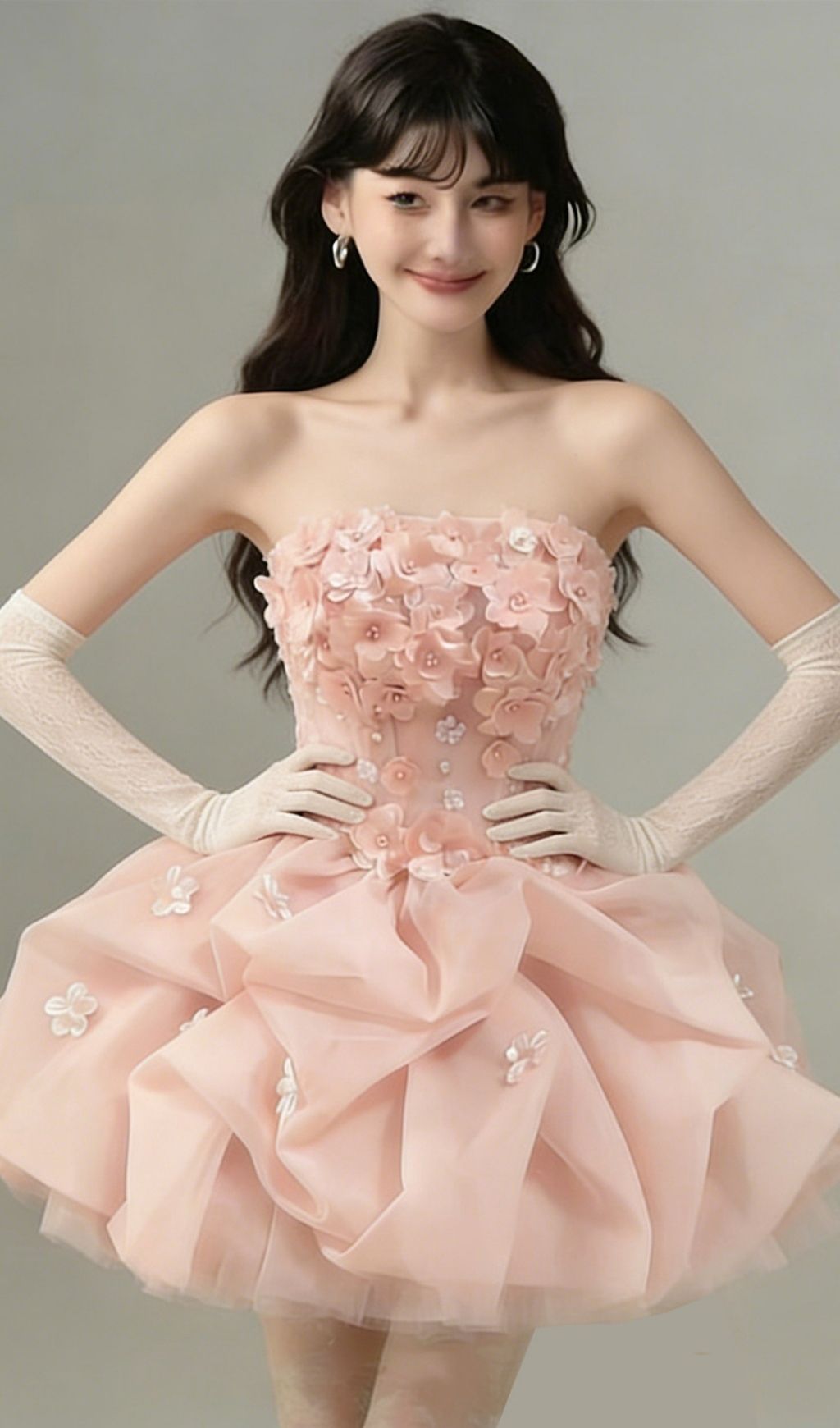 Fashionslee Women Krista Pink Strapless Flower Mini Dress