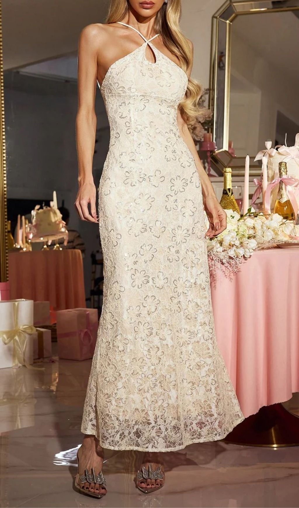 3b5c716195fa5e2b93be1cde27b9fa3c.jpg Fashionslee Women Eryxra Halterneck Floral Lace Maxi Dress