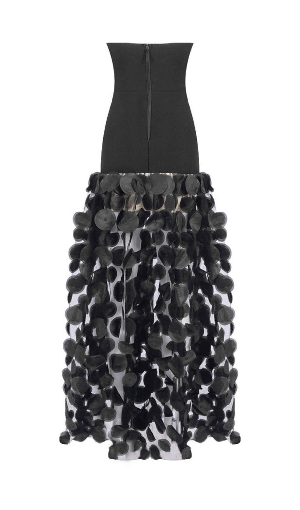 BLACK STRAPLESS MESH DOT VIRAL MAXI DRESS - OWNCI BLACK STRAPLESS MESH DOT VIRAL MAXI DRESS - OWNCI