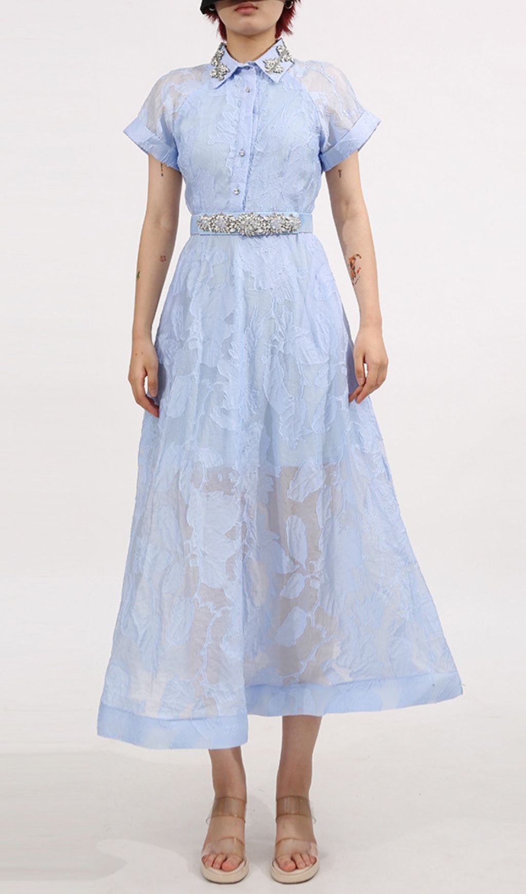 Fashionslee Women Finley Blue Crystal Midi Dress
