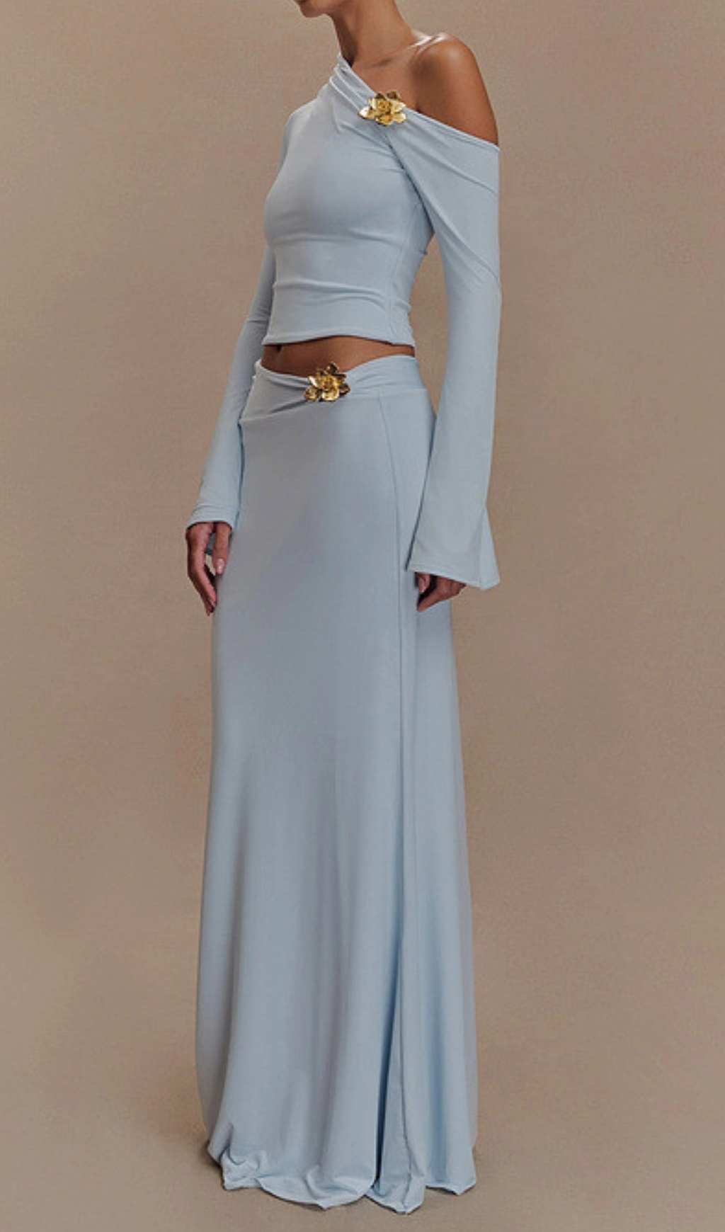 Fashionslee Women Elmarie Blue Long Sleeve Top & Maxi Skirt Set