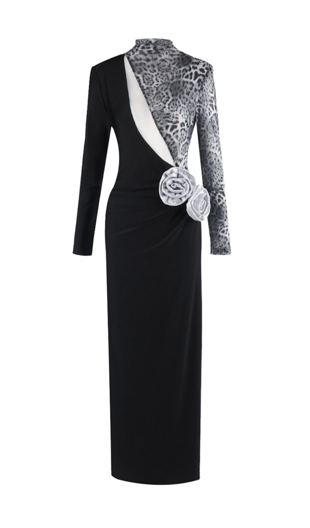 Fashionslee Women Faye Black Leopard Flower Maxi Dress
