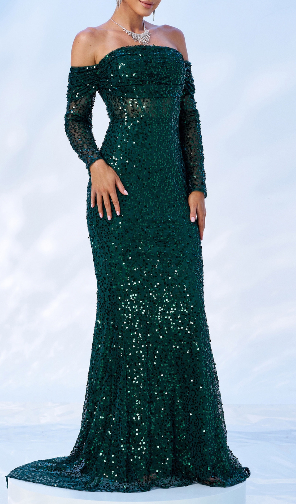 3c5d9ff82cc2b17ccc245c84a7f068f5.jpg Fashionslee Women Corbett Green Off-Shoulder Maxi Dress