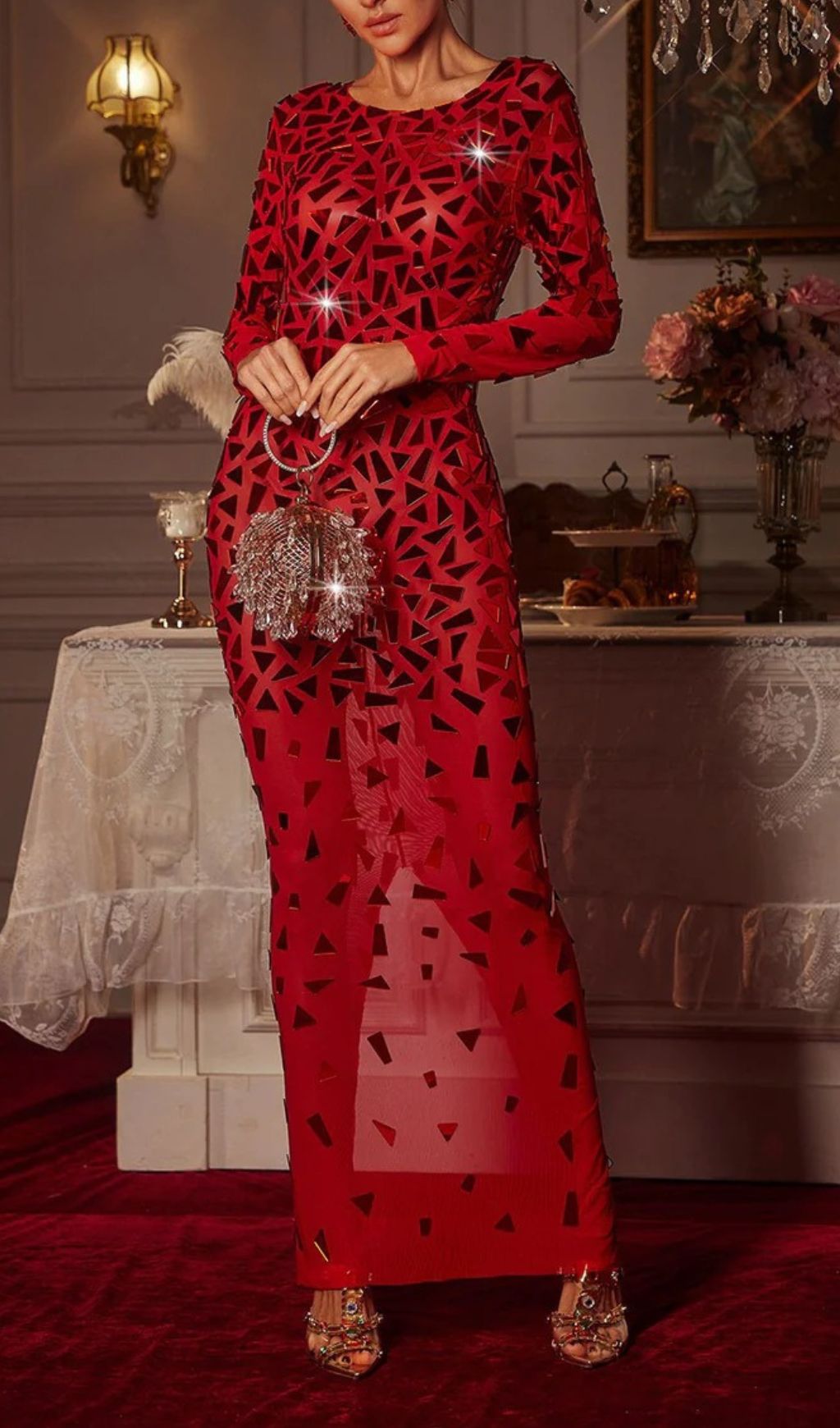 3c7dd2fcad267a43cca42c5741af511b.jpg Fashionslee Women Guthrie Long Sleeve Acrylic Mesh Maxi Dress
