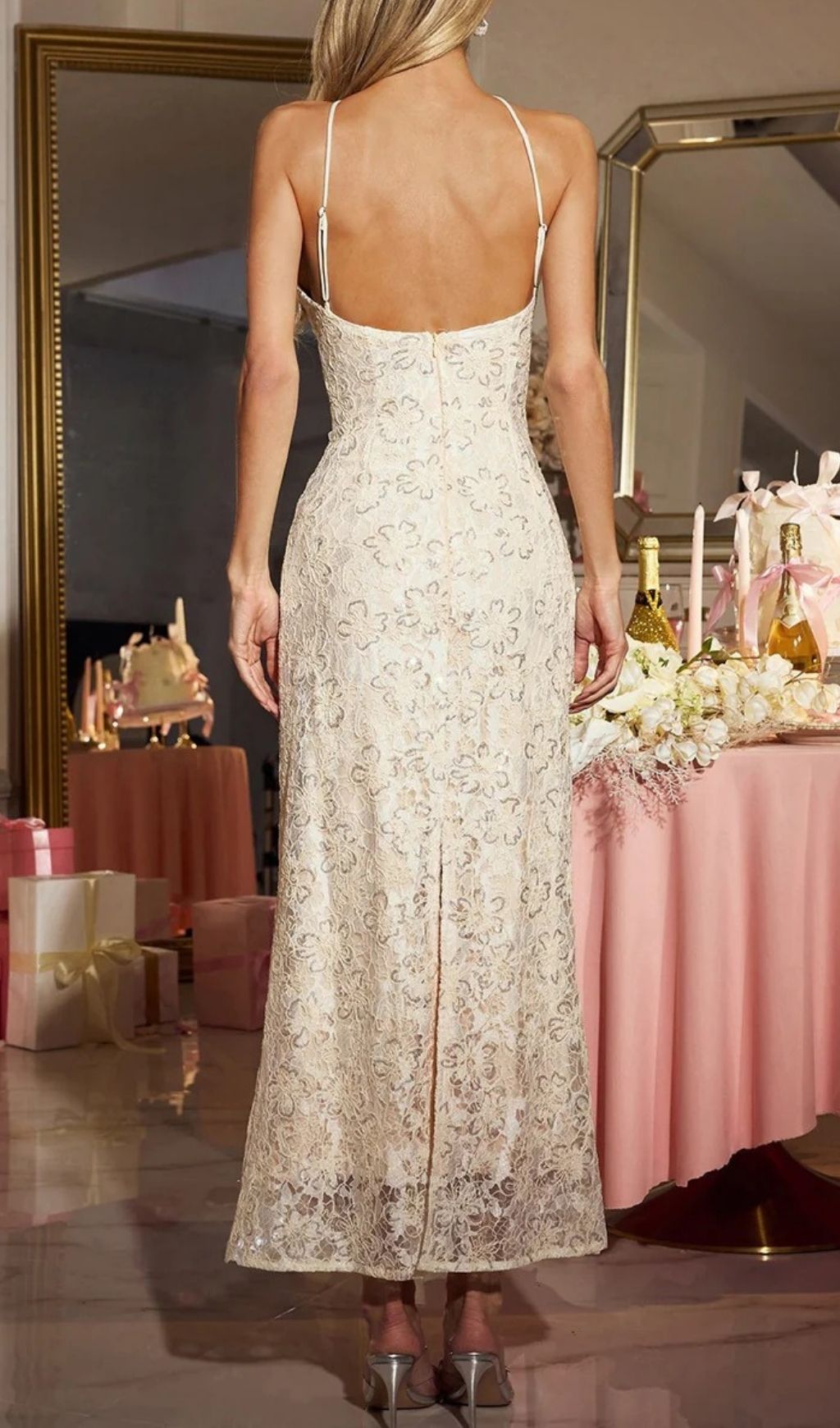 Fashionslee Women Eryxra Halterneck Floral Lace Maxi Dress