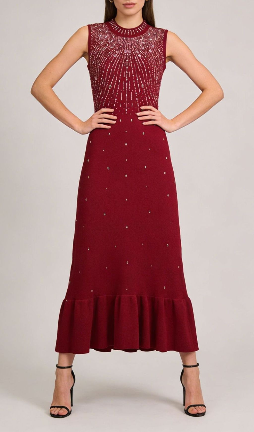 Fashionslee Women Kalola Sleeveless Rhinestone Midi Dress