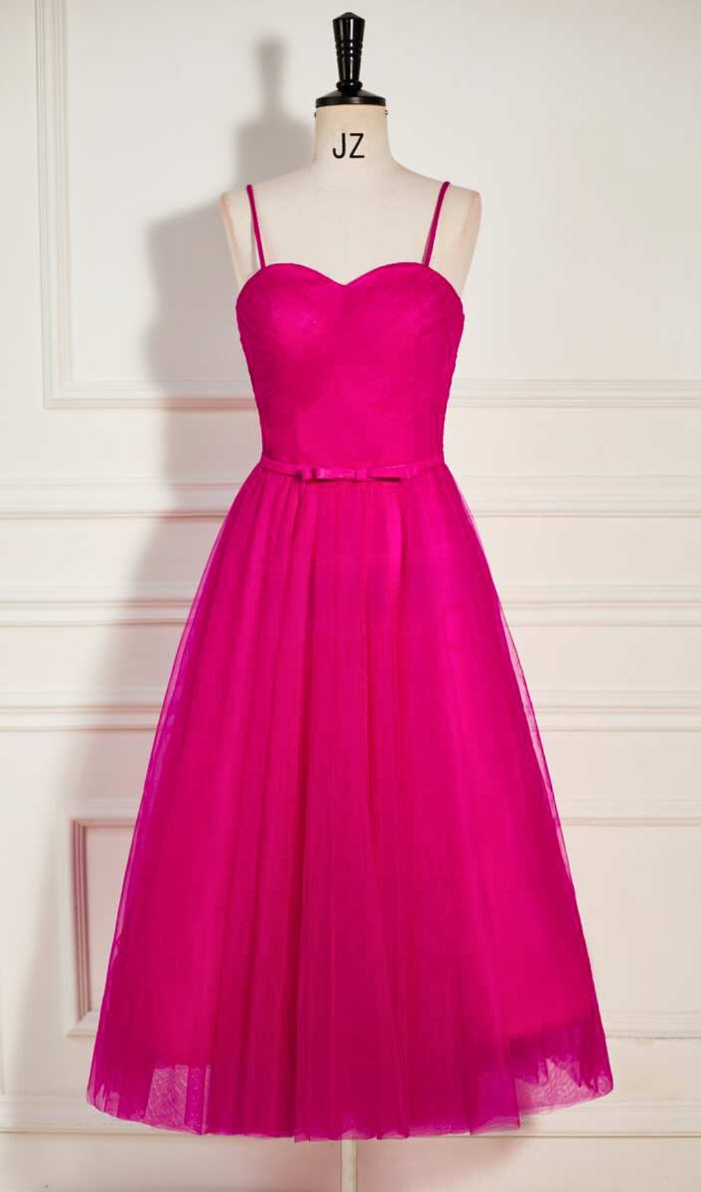 Fashionslee Women Pleats Spaghetti Straps Midi Dress In Hot Pink