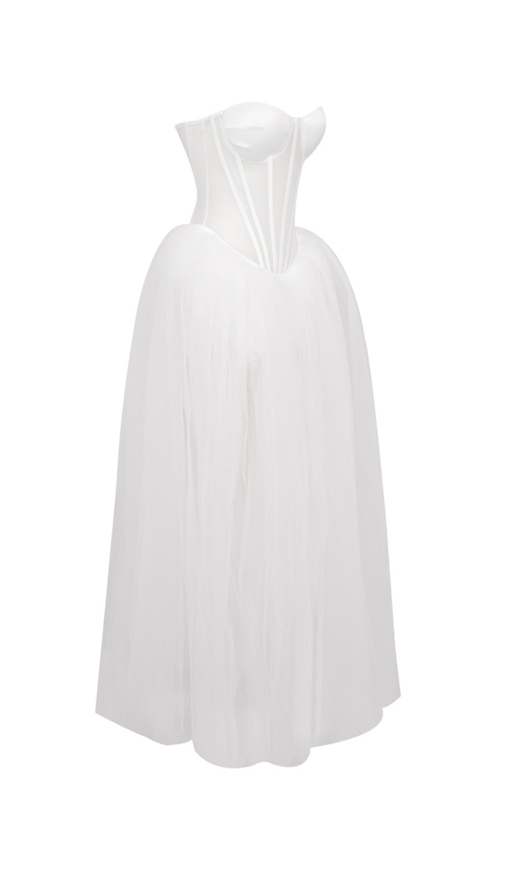 Fashionslee Women Baya White Strapless Corset Mesh Maxi Dress