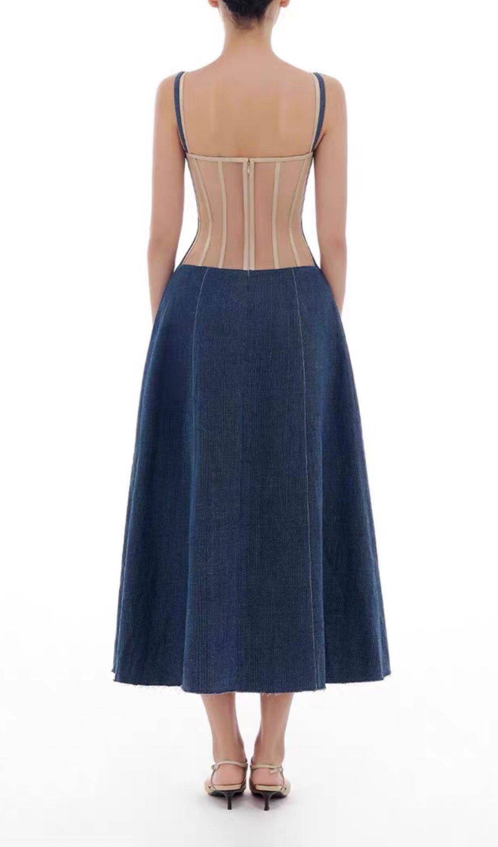 Fashionslee Women Kiora Blue Strappy Denim Midi Dress