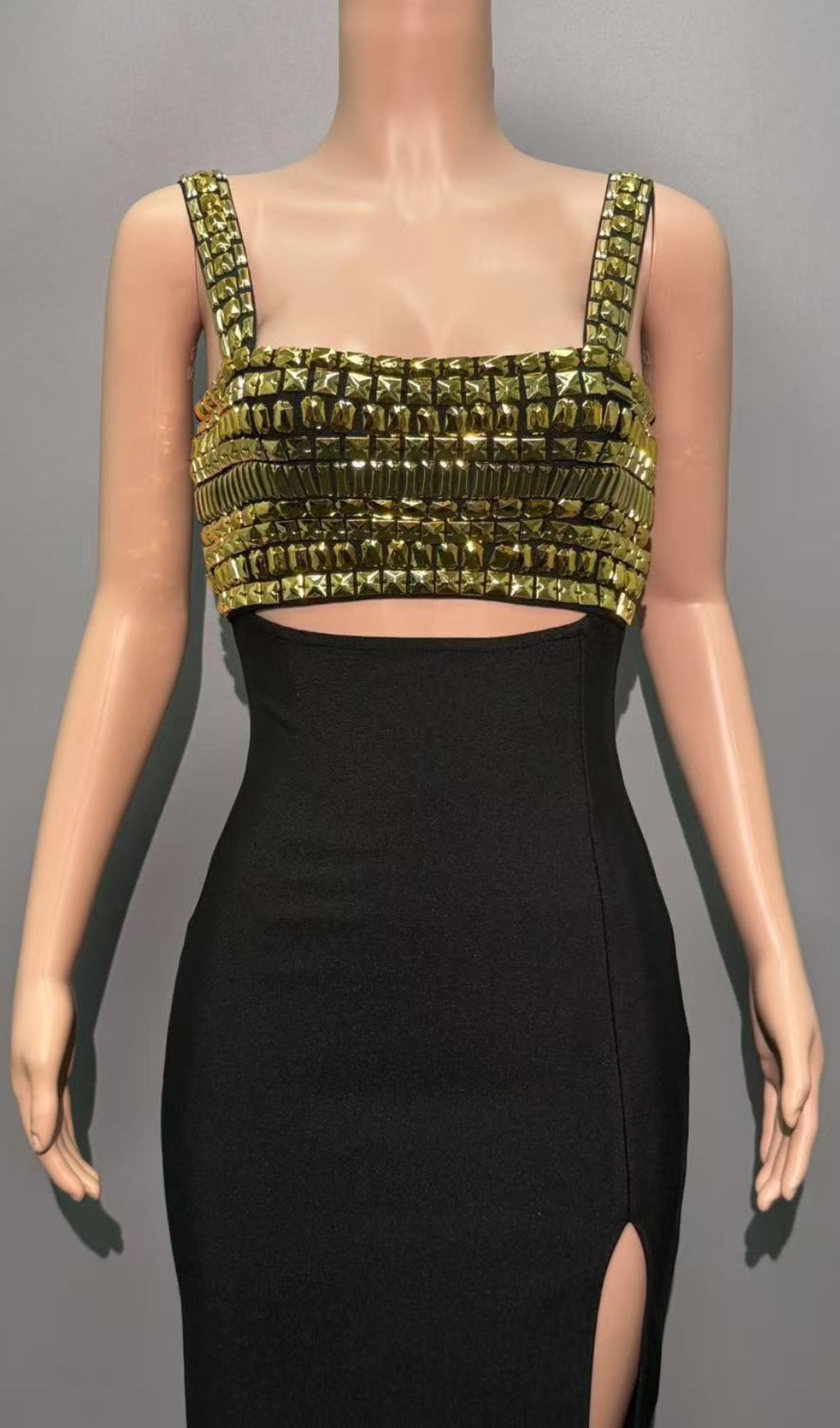 Fashionslee Women Dulcia Black Gold Rhinestone Bandage Maxi Dress