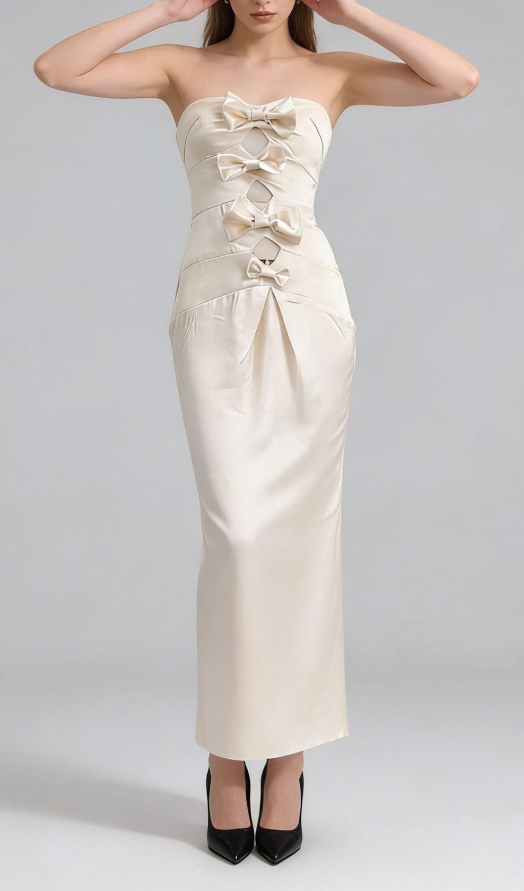 Fashionslee Women Jenielle Strapless Bow Midi Dress
