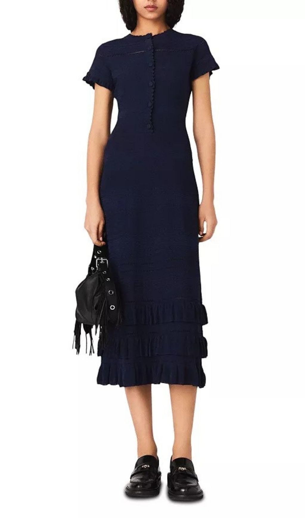 Fashionslee Women Pointelle Midi Dress with Ruffles