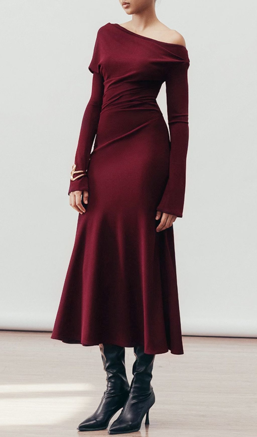 3d293402af559dd9171df07725f3becd.jpg Fashionslee Women Gail Wine Long Sleeve Midi Dress